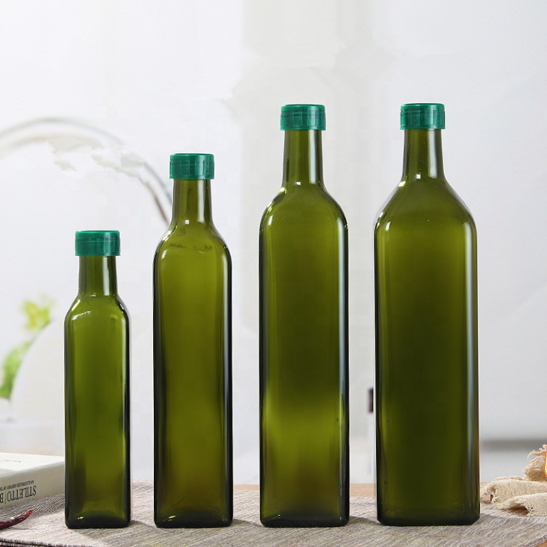 Download Dark green square glass olive oil bottle with plastic caps 250ml 500ml 750ml 1000ml | Daily ...