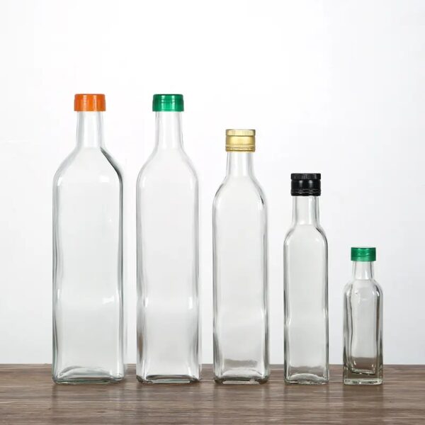 clear square glass oil bottle