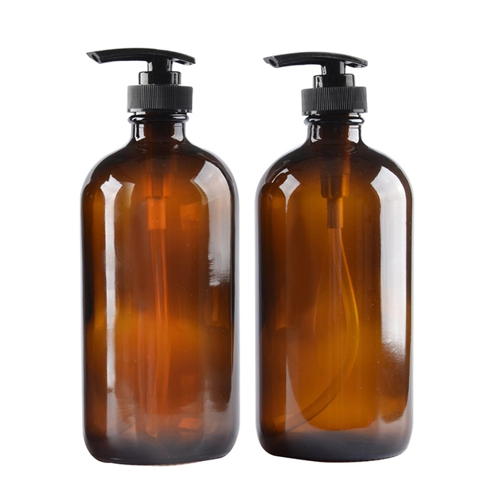 Download Amber 16oz boston round soap glass bottle with pump ...