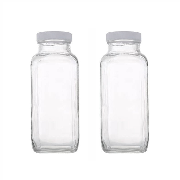 Sealable French Square Glass Flask Bottles for Juice / Milk