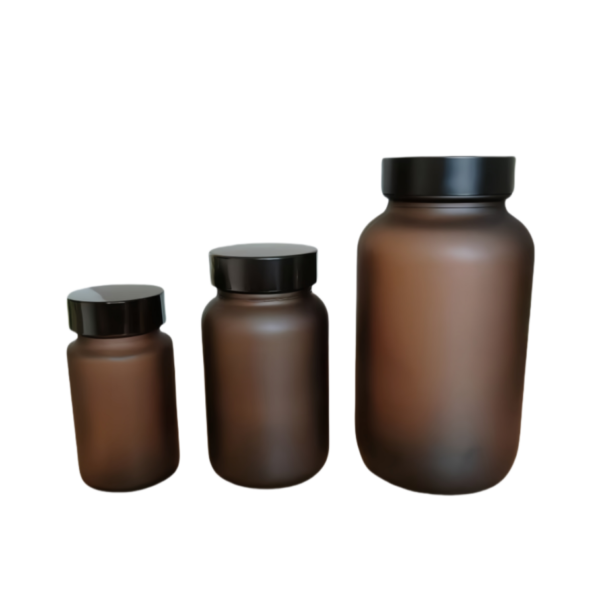 frosted brown medicine bottles