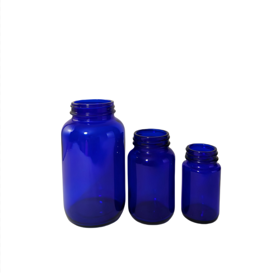 Blue pharmacy pill bottles 60ml 120ml 500ml supplement vitamin bottles